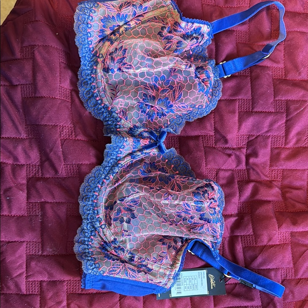 NWT Dita Von Teess EVELINA Underwire Cobalt and Coral US 38DD/E Lace Bra